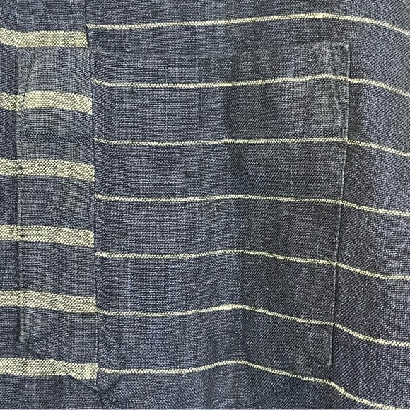 BAIRD MCNUTT Linen Murano Slim Fit Blue Stripe Button Up Shirt XL - Picture 7 of 13